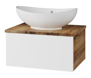 Подвесная тумба под раковину Misty Ива 60см белый/дуб Вотан